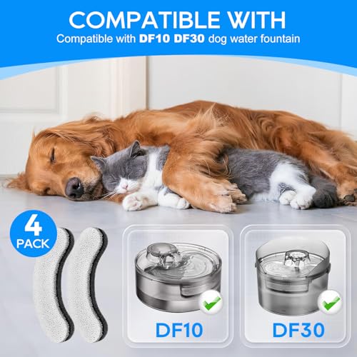 Dog Water Filter Replacement for DF10 DF30 Pet Fountain - 4 Pack White 4PACK