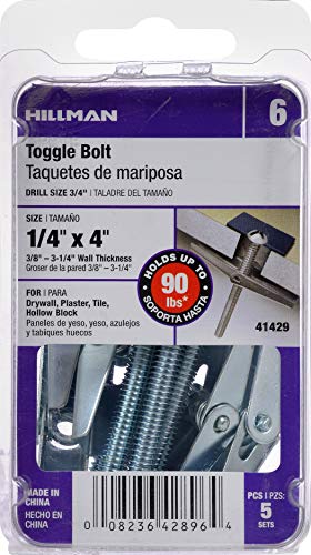 The Hillman Group Round Head Machine Screw Toggle Bolt 1/4' x 4' (Pack of 2) 1/4" x 4" (Pack of 2) 5 Pieces