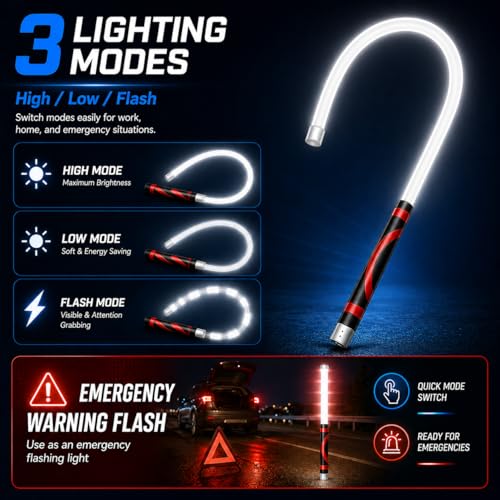 Flexible LED Flashlight Stick, 30" Bendable Mechanic Work Light, 1200LM | Rechargeable Inspection Light with 3 Modes, USB-C Charging, IPX6 Waterproof for Car Repair, Under Hood and Tight Spaces 30"