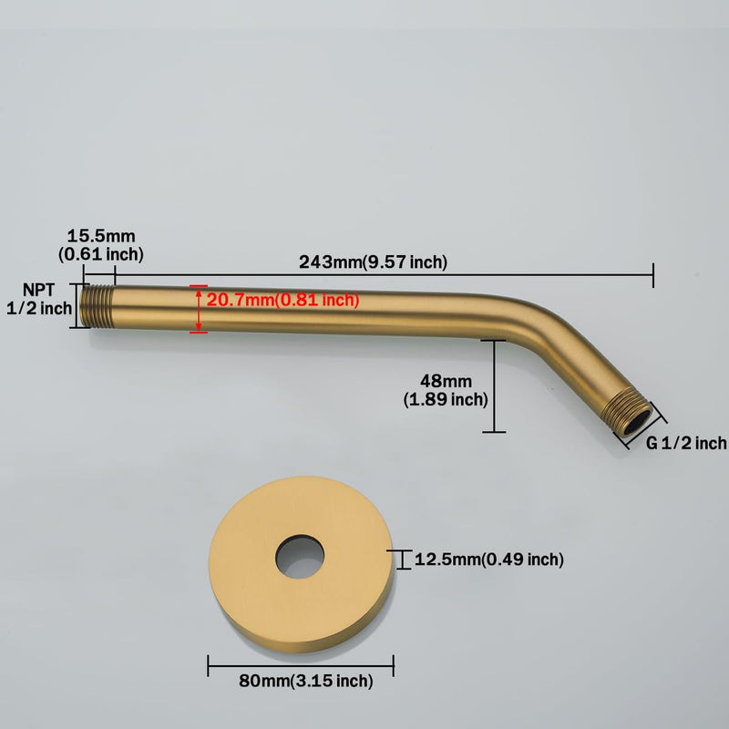 RANDOM 10 Inch Champagne Bronze Shower Arm with Flange,90 Degree Rain Shower Head Extension Arm.RD91018-10-CB 10″Champagne Bronze(Round Flange)