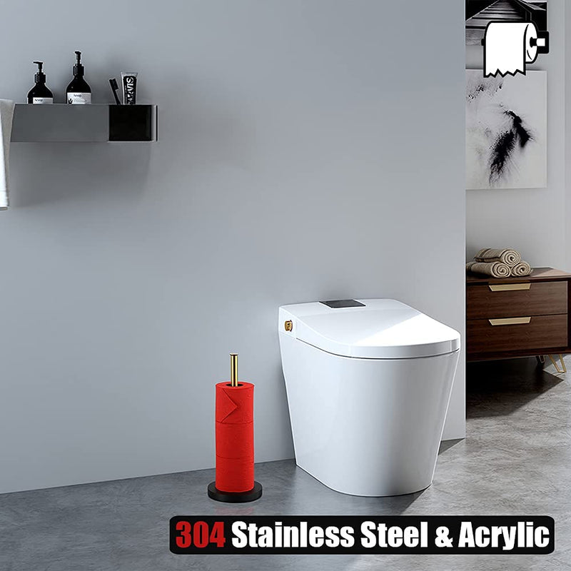 JQK Toilet Paper Storage Stand Gold, 304 Stainless Steel Thicken 0.8mm Tissue Reserve Holder Dispenser for Bathroom, Brushed Gold, TPS180-BG 15.35 Inch Gold & Black Base