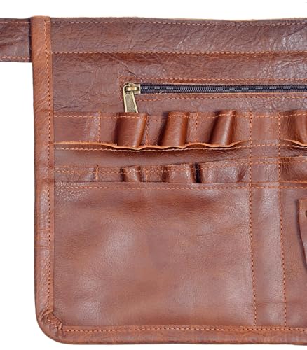 HEAVEN HUSH Genuine Leather Waist Apron with Pockets Adjustable Barber Tool Belt Organizer Brown
