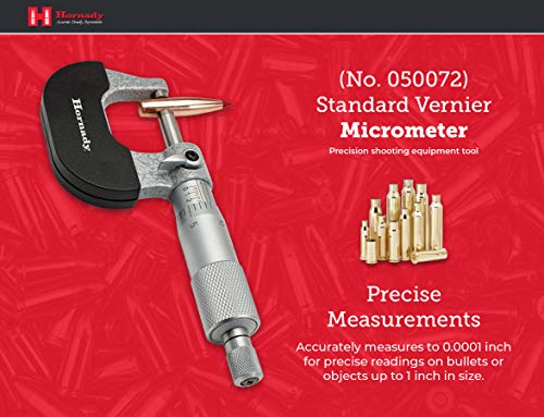 Hornady Vernier Micrometer 050072 - Reloading Equipment for Measuring Diameters & Lengths Up to 1 Inch Range & 0.0001 Inch Accuracy-Reloading Micrometer with Ratchet Stop, Spindle Lock, & Storage Case # 50072