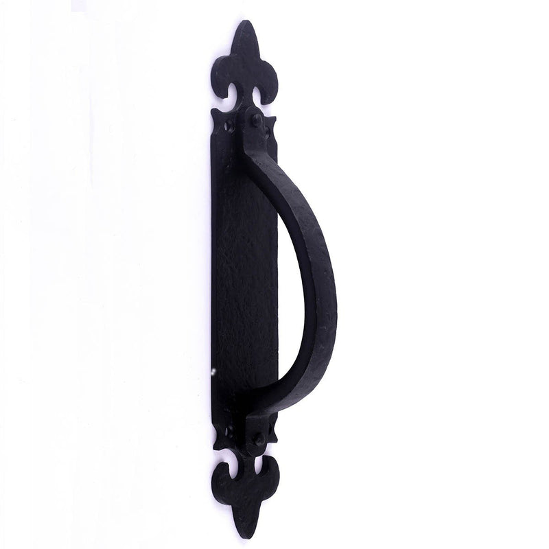 Renovators Supply Manufacturing Black Decorative Large Door Handle Wrought Iron Antique Cabinet Door Pull Handle Fleur-de-lis 10.5" Pack of 1