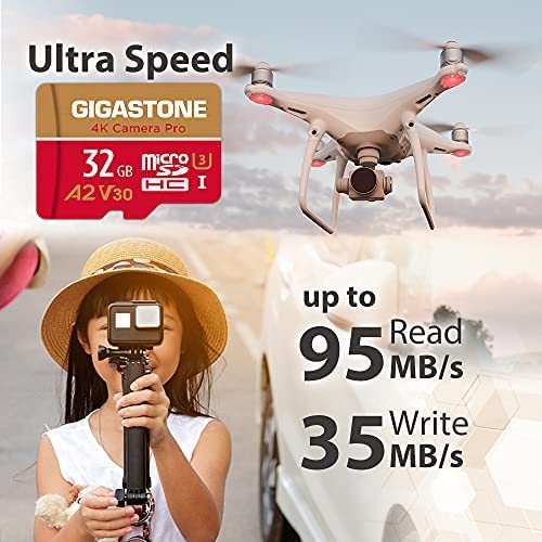 [5-Yrs Free Data Recovery] Gigastone 32GB 2-Pack Micro SD Card, 4K Camera Pro, UHD Video for GoPro, Action Camera, Wyze, DJI, Drone, R/W up to 95/35MB/s MicroSDHC Memory Card UHS-I U3 A2 V30 32GB 4K Camera Pro 2-Pack