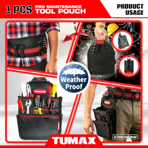 Electrician Tool Pouch, 10 Pockets Tool Belt Pouches with Quick Release Belt Clip, Utility Mini Tool Organizer Pouch for Carpenter, Construction, Technician Carpenter Pouch