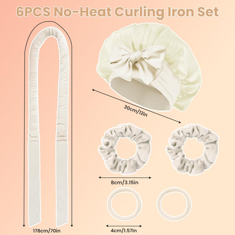 Heatless Curlers Headband, 6PCS No Heat Hair-Curlers and Rollers, Soft Sleep Overnight Hair-Curls Set with Silk Bonnet, heatless Curling Gift Kit for Women Long and Short Wave hair (Beige) #B 6PCS-#Beige