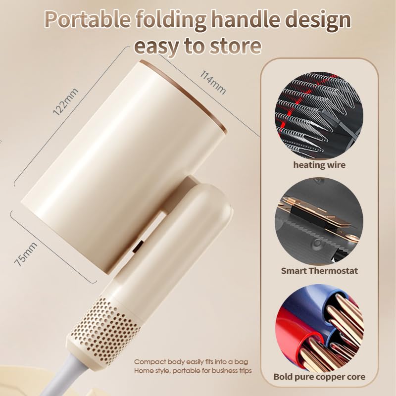 Professional Ionic Hair Dryer with Concentrator, Lightweight Fast Drying Blow Dryer for Curly & Straight Hair, Travel Hairdryer with 3 Heat/2 Speed Settings & Cool Shot Khaki