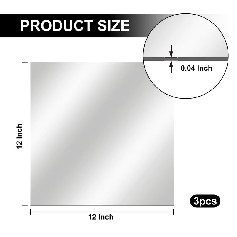 3 Pcs Acrylic Two Way Mirror: 12 x 12 x 0.04 Inch Sheets for Infinity Magic Projects & DIY, 12-Degree Angle of Incidence Reflective Screen