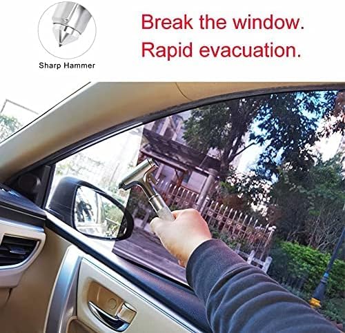 Premium Car Glass Breaker with Seat Belt Cutter - Automotive Safety Hammer - Emergecy Escape Tool, Car Autoaccessory Metal Window Hammer, Vehicle Hard Aluminium Alloy Head Design(Silver) Silver 1