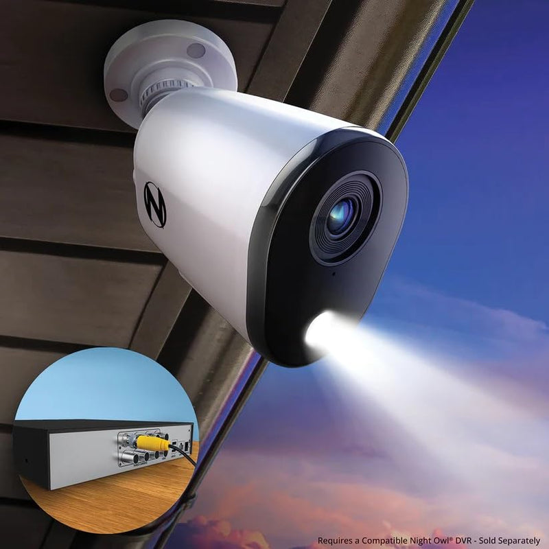 Night Owl FTD8 Indoor/Outdoor Add On Wired 4K Deterrence Cameras with 2-Way Audio - 1 Pack - White