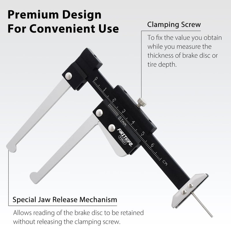 Disc Brake Micrometer Metric Brake Disc Depth Measuring Caliper, 0-60mm High Precise Tire Tread Depth Gauge 0.1mm Accuracy Portable, Manual Auto Brake Disc Depth Gauge