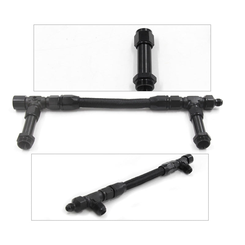 4150 Carburetor Fuel Line Kit 8AN Dual Feed Fuel Line to 7/8" Braided Dual Inlet Fuel Line Kit for Holley Black Without Gauge