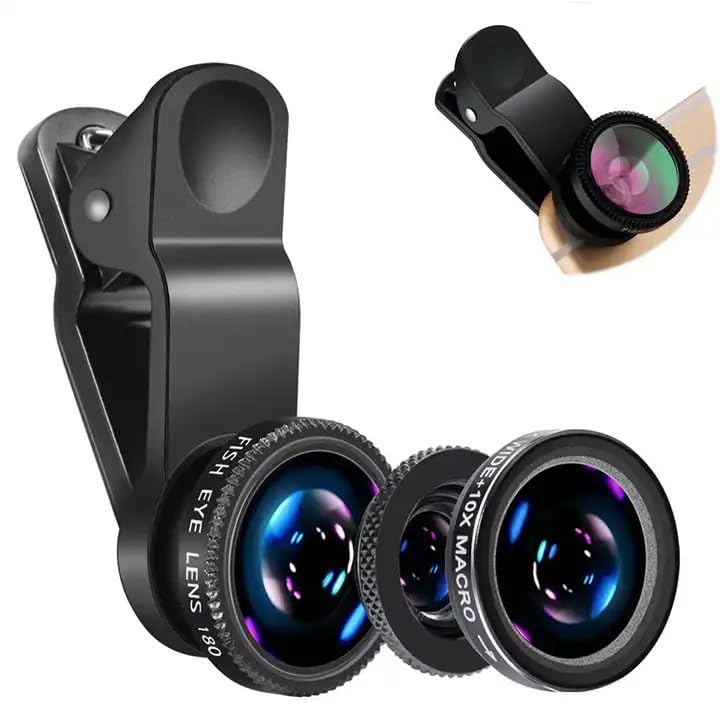 3 Lens Kit for iPhone and Android Camera | Ultra Wide Angle, Fisheye, Macro Lenses | Smartphone Photography & Video Creation | Palo Alto Electronics