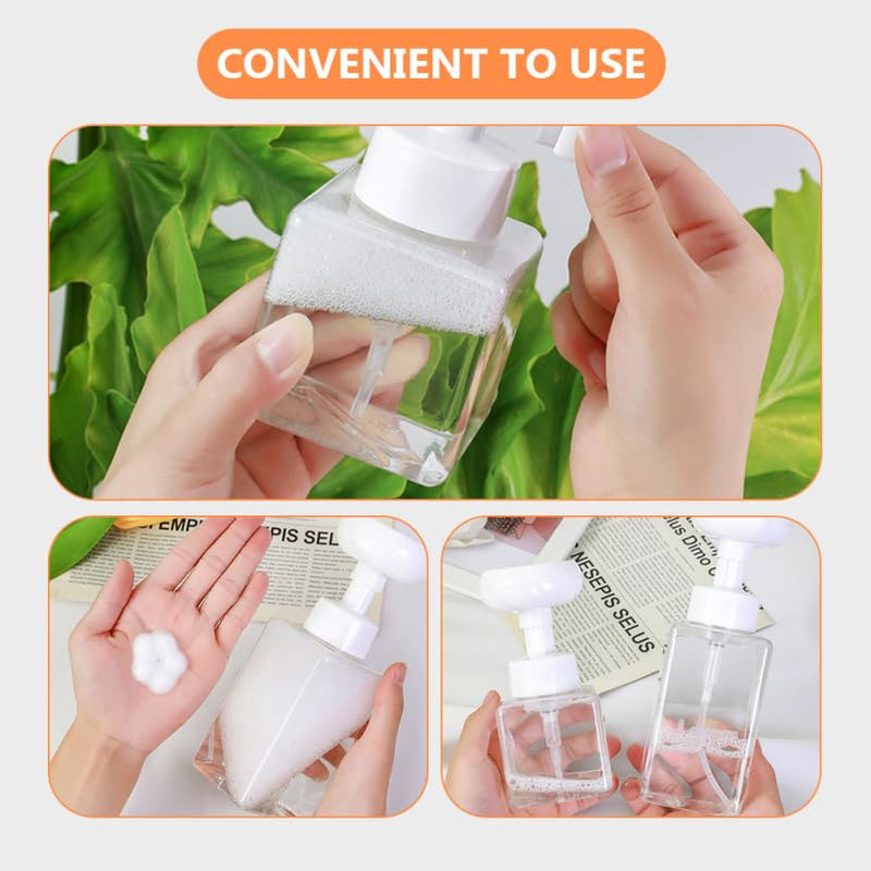 Foaming Soap Dispenser Bottles Flower Shape Foam Pump Bottles Clear Soap Dispenser Bathroom Refillable Pump Bottle for Liquid Hand Dispenser
