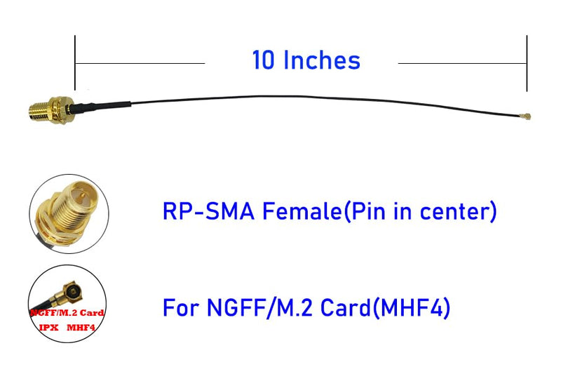 WiFi 6E Antenna Tri-Band 6GHz 5GHz 2.4GHz RP-SMA Male + 10in U.FL MHF4 to RP SMA Female Extension Cable for PC M.2 NGFF Wireless Card 2 Pcs