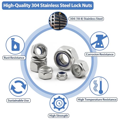 348Pcs SAE(#6-1/2) &Metric(M3-M12) Stainless Nylon Lock Nuts Assortment Kit SAE and Metric Assortment; 348pcs Silver