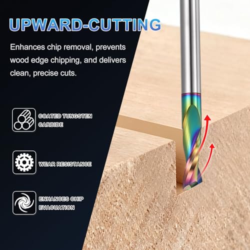 PATIKIL Spiral Router Bit 3/8 " Shank 3/8" Dia 2" CL Upcut 2 Flute 3/8" Shank x 3/8" D x 2" CL