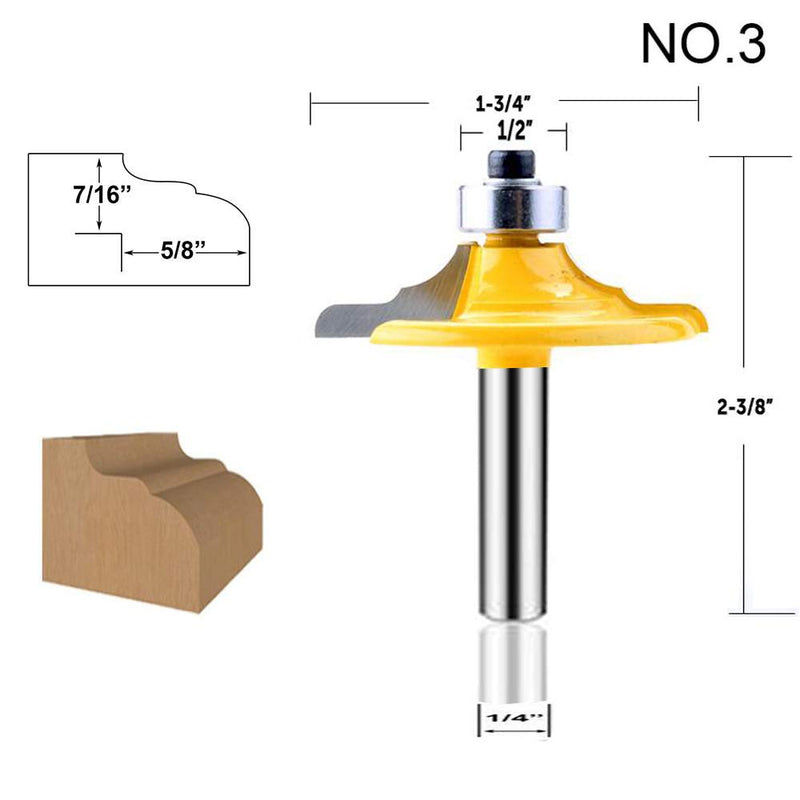 LEATBUY 1/4-Inch Shank Router Bit Set 4 PCS, Round Over Raised Panel Cabinet Door Ogee Rail and Stile Router Bits, Woodworking Wood Cutter, Table Carbide Groove Tongue Milling Tool(1/2-Single) 1/2-Single