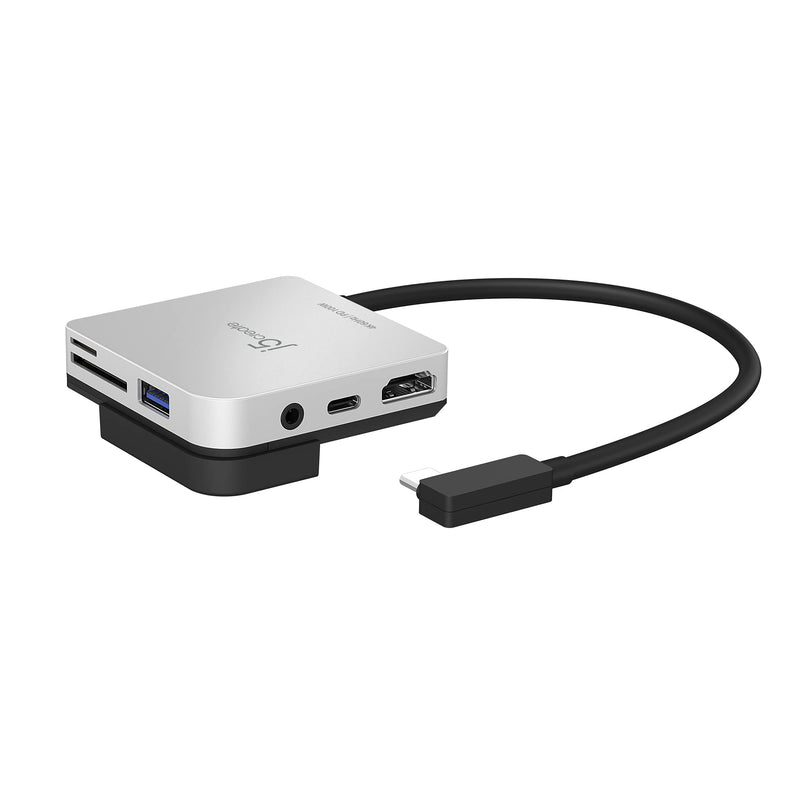 j5create iPad Pro USB C Hub- 6-in-1 Travel Dock for iPad Pro 12.9”/11” | with 4K@60Hz HDMI, USB C PD Charging 100W & Data, USB A 3.1, SD and microSD Card Reader, 3.5mm Headphone Jack (JCD612)