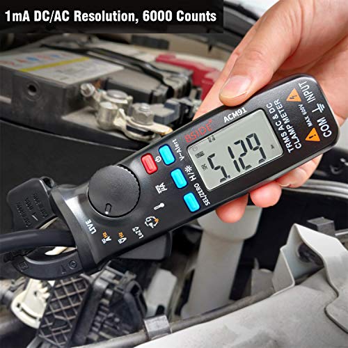 BSIDE DC Clamp Meter 1mA Current True RMS Auto-Ranging 6000 Counts Digital Multimeter Hz Temp Cap Ohm Live Check V-Alert Low Impedance Voltage Tester with Back Clip Black