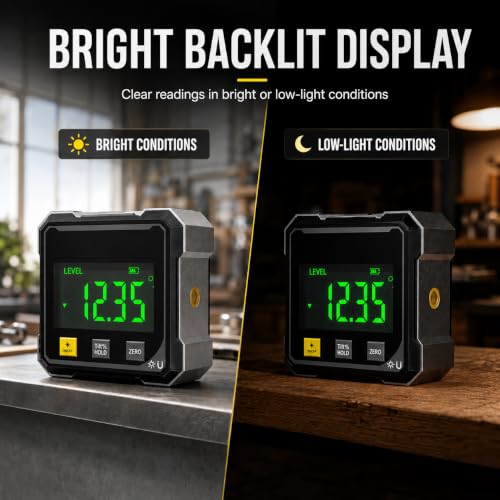 Digital Angle Finder Magnetic, 4-Side Magnetic Digital Level and Digital Angle Gauge, Rechargeable Digital Inclinometer with Backlit LCD, Angle Finder Measuring Tool for Woodworking, Machinery