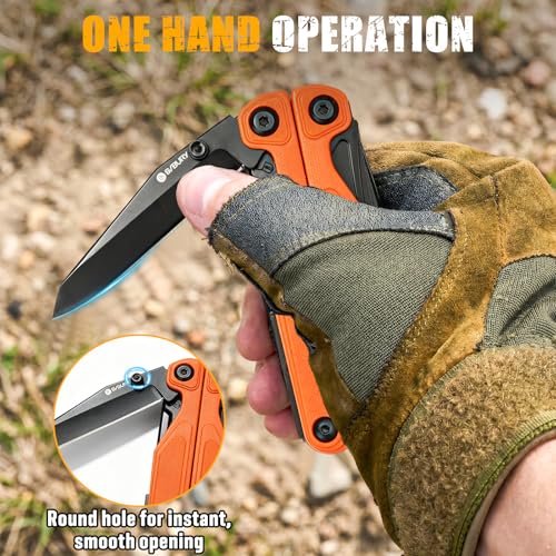BIBURY 9oz Lightweight G10 Handle Multitool, One-Hand Opening Pocket Knife Orange