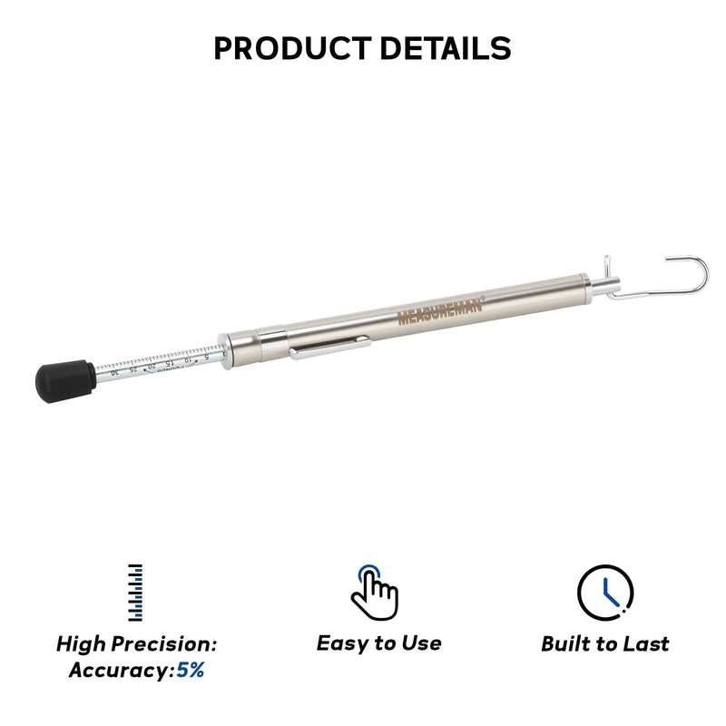 MEASUREMAN Dual-End Door Force Gauge, 0-35 Lbs/16kg Push Pull Tester, Stainless Steel Body with Hook, Door Closer & Lock Adjustment 0-35 Lbs / 16kg & with Hook
