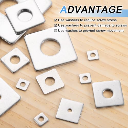 uxcell 10Pcs 1-9/16" Square Plate Washer for 5/16" Bolt, 304 Stainless Steel Bearing Plate Flat Washers Spacer Gasket for Machinery Repair, Outdoor Construction (0.12" Thick) 1-9/16" x 5/16" x 0.12" 10