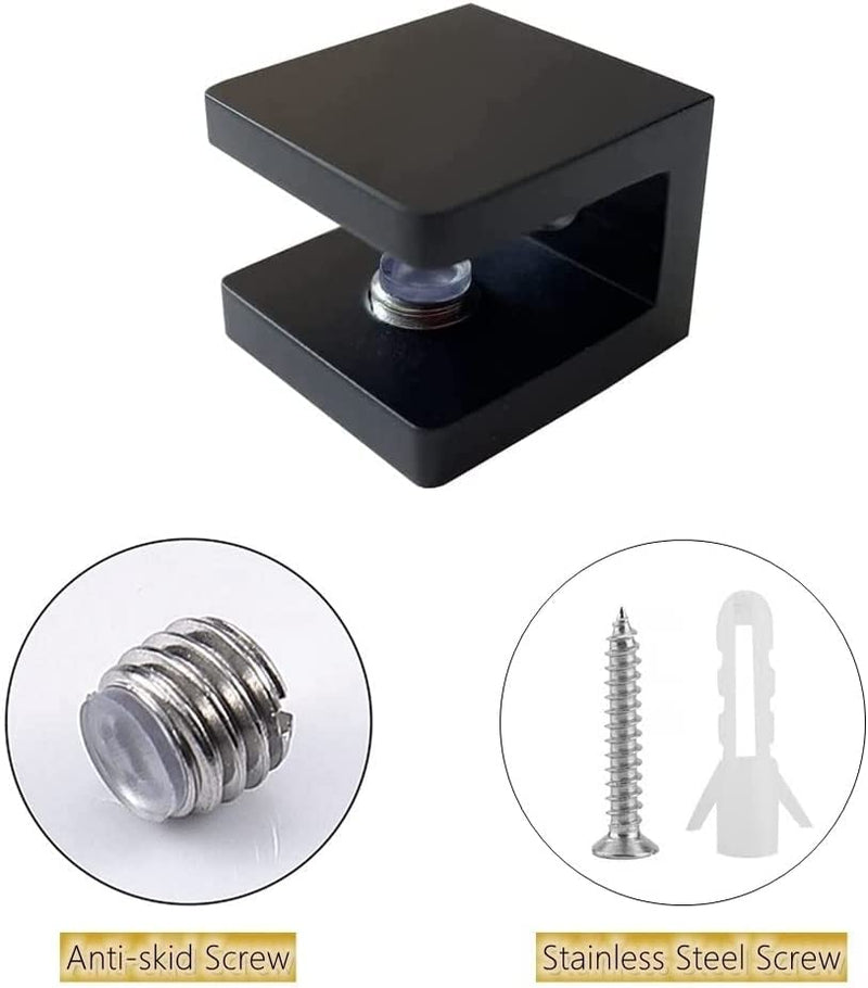 LukLoy Brass Glass Clamp, No-Drill-on-Glass Shelf Bracket Clip Holder Support for 8mm - 10mm(10, Matte Black) 10 Support for 8mm - 10mm Glass