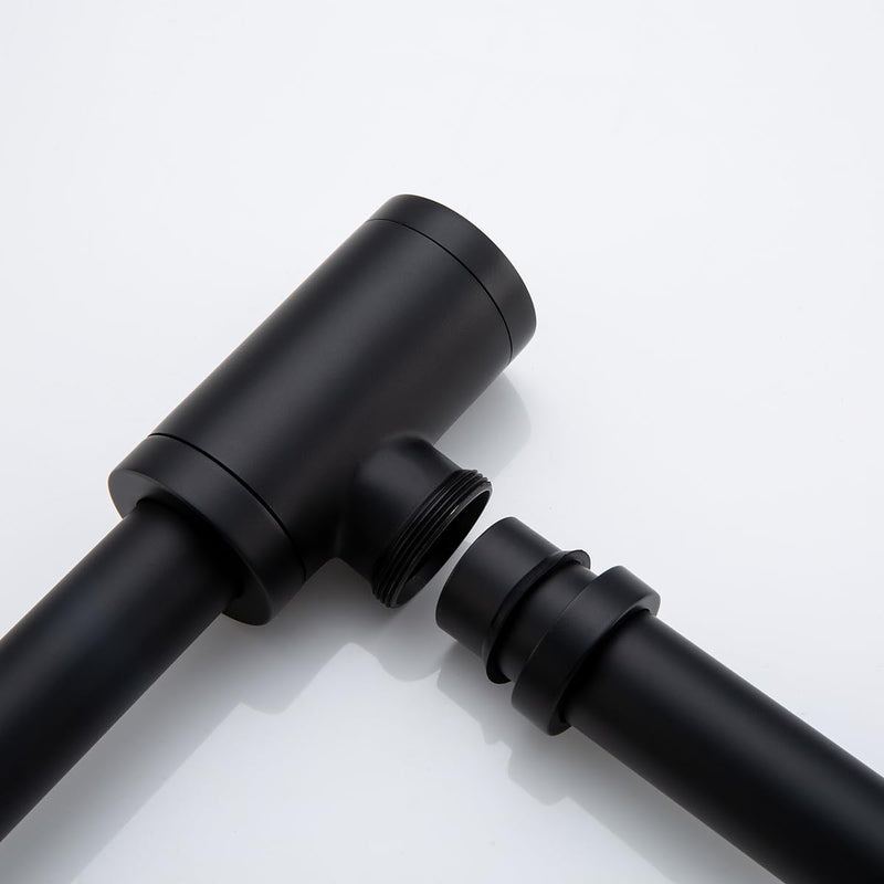 Brass Round Bottle P-Trap 1 1/4, Adjustable Basin Sink Waste Drain Trap Kit, Matte Black P Trap