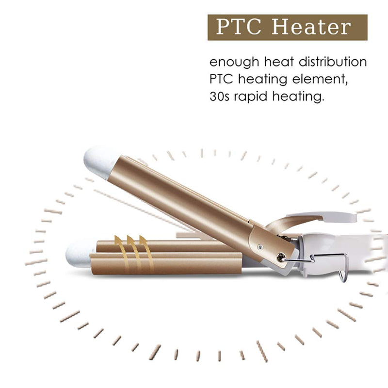 3 Barrel Hair Curler, 25mm Waver Iron With Adjustable Temperature Control for Long or Short Styling, Large Wave Ceramic Wide Crimpers, Gold