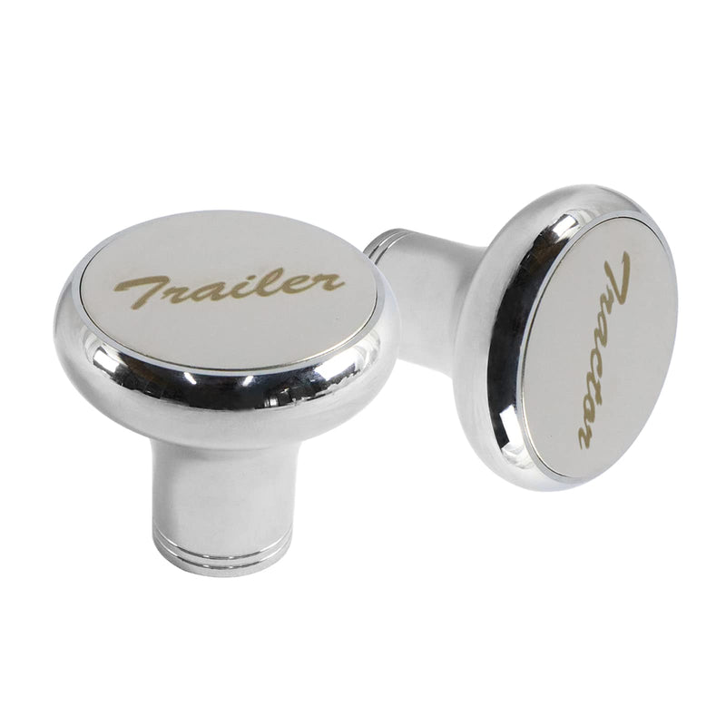 Chrome Air Valve Knob W/Glossy stainless steel "Tractor" & "Trailer" plaques Compatible with Peterbilt Kenworth Freightliner Set of 2 Air Valve Knob