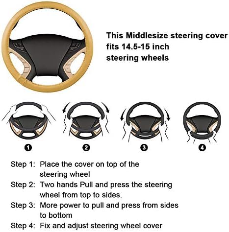 HAOKAY Top Grade Black Genuine Leather Steering Wheel Cover Men Women, Luxury Steering Wheel Cover for Cars, SUVS and Trucks，Universal 14.5-15 inch Standard size[14 1/2''-15'']