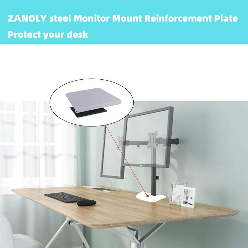Steel Monitor Mount Reinforcement Plate,Steel Bracket Plate for Thin, Glass,and Other Fragile Desktop，Fits Most Monitor Stand C Clamp Installation On Market White-2
