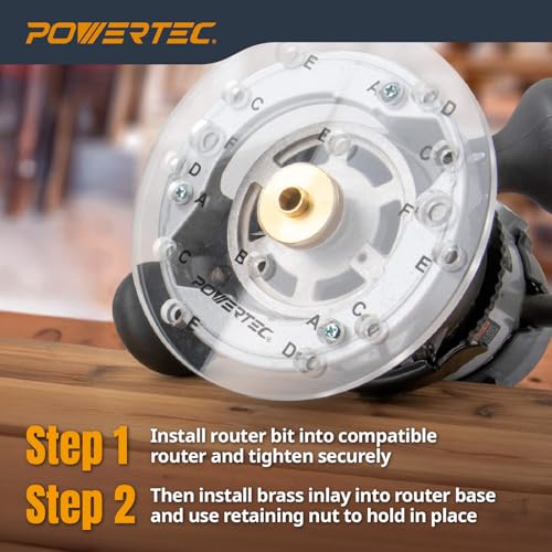 POWERTEC Router Inlay Kit, Solid Brass Bushing Guide Set w/ Alignment Pin, Tungsten Carbide 1/8" Upcut & Downcut Spiral Bits for Router Templates, 1/4" Shank, 1/2" Cutting Depth (72028V) 2PK, 1/4" Shank, 1/8" Up&Downcut Bit