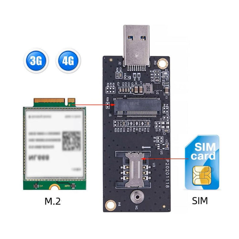 NFHK NGFF M.2 Key-B WWAN to USB 3.0 Adapter Riser Card w SIM Slot for 3G/4G/5G LTE Wireless Module Modem Card B-Key LTE to USB3.0