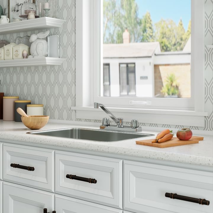 Pfister Pfirst Series 2-Handle Kitchen Sink Faucet with Side Sprayer Chrome Finish Metal Handles NSF Lead-Free Certified Decorative Deckplate Installation G1351000 Polished Chrome