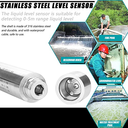 Water Level Sensor TL231 Input Liquid Level Transmitter Sensor for Tank 0-5m Range Depth, DC24V 4-20mA