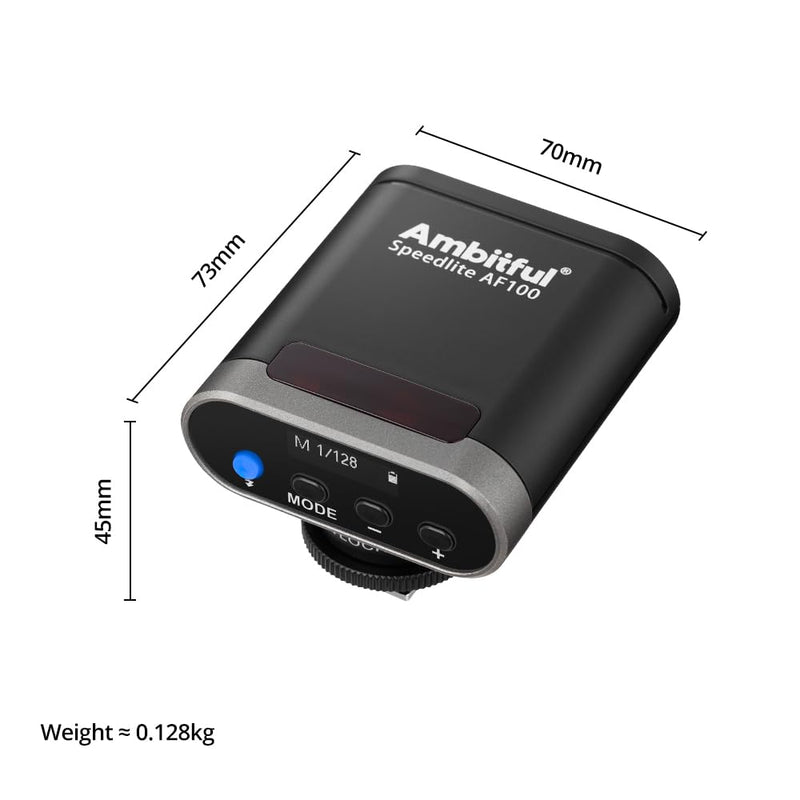 Ambitful Flash AF100 Mini Flash - Camera Flash GN12, 8 Power Levels, Built-in 2000mAh Battery Manual Speedlite Compatible for Canon/Sony/Ricoh gr3/Nikon/Fuji 0.1~1.8S Recycle