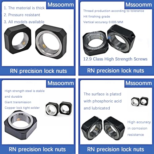 DN8 Lock Nut for Roller Screw，5Pack M8 x 1.25 Hex Nut, 42CrMo Steel, 6H Precision, Phosphated and Lubricated Anti Backlash, Copper Setscrew Included 5