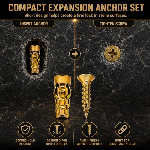 30 Pack 6×14mm Short Expansion Screw Set for Cabinet Hinge Repair and Stripped Thread Restoration,Door Hinge Thread Repair Screws,Wall Anchors Screws Fit 6mm Holes for Tile Stone Wood Door gold-30Pcs