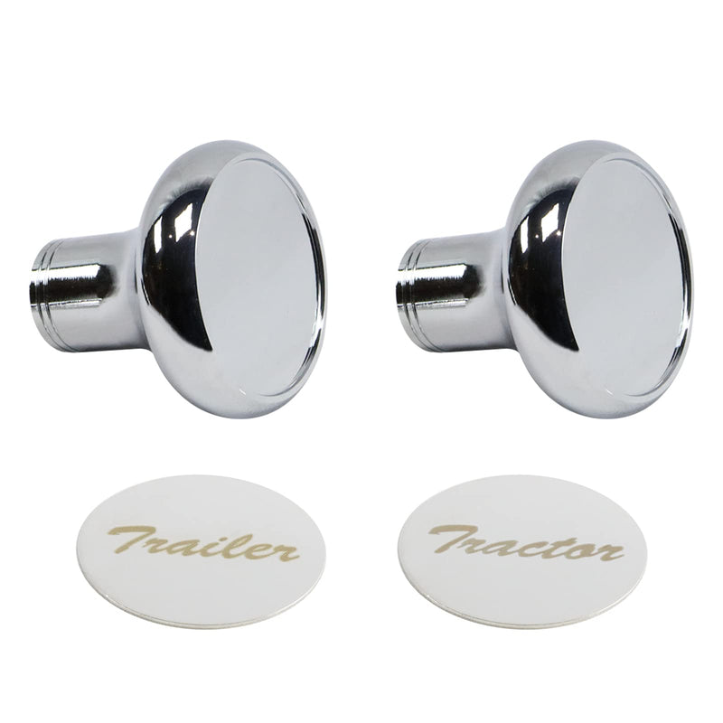 Chrome Air Valve Knob W/Glossy stainless steel "Tractor" & "Trailer" plaques Compatible with Peterbilt Kenworth Freightliner Set of 2 Air Valve Knob