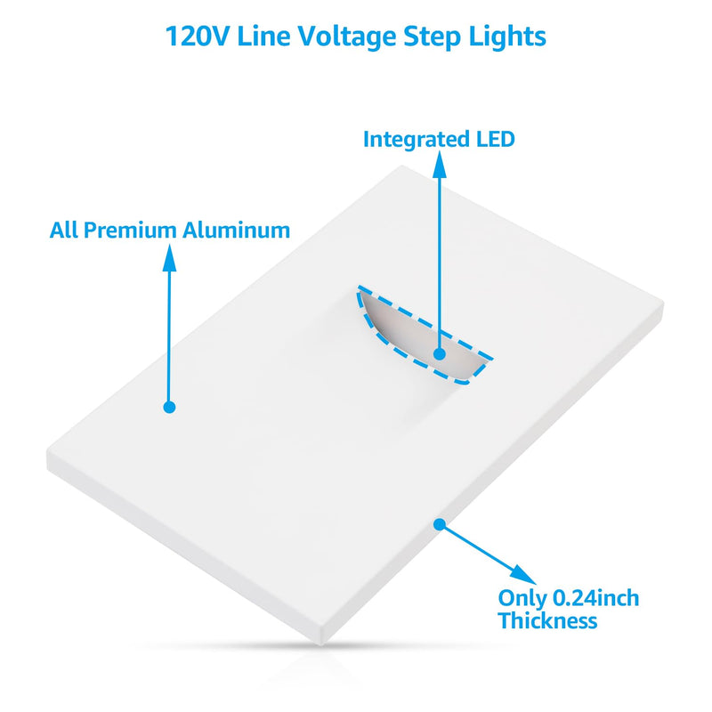 LEONLITE 5CCT 120V LED Step Lights, 3.5W 150LM 5%-100% Dimmable Indoor Outdoor Waterproof Vertical Stair Light, 2700K/3000K/3500K/4000K/5000K Selectable, CRI90, ETL, Aluminum, White, Pack of 3 2.87 Inch