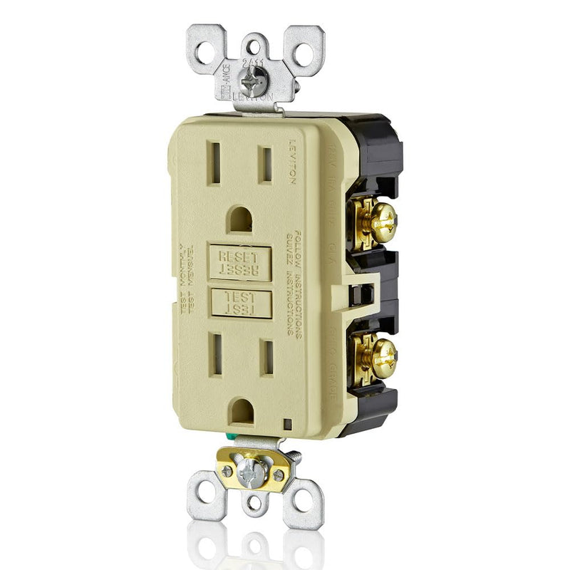 Leviton Smartest Self-Test SmartlockPro Slim Tamper-Resistant LED Indicator GFCI Receptacle, 3-Pack, Ivory, 3 Count, GFTR1-3I, Ivory