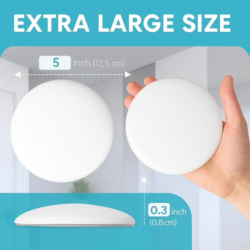Strongest Home Wall & Door Handle Stopper 5" White Rubber Door Knob, Round Wall Shield Cushion, Quiet Wall Protector for Door Handle, Guard Door Bumper, Self Adhesive (White, X-Large 6 Pack)