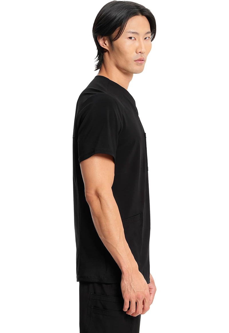 Cherokee Infinity Mens V-Neck Scrub Top Modern Fit, 3 Pockets, Rib-Knit Back Panels, Moisture-Wicking 360° Stretch – CK900A Large Black