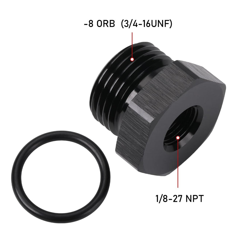 8AN -8 ORB O-ring Boss to 1/8 NPT Female Port Fitting Adapter Reducer Aluminum Black -8 ORB to 1/8 NPT Female