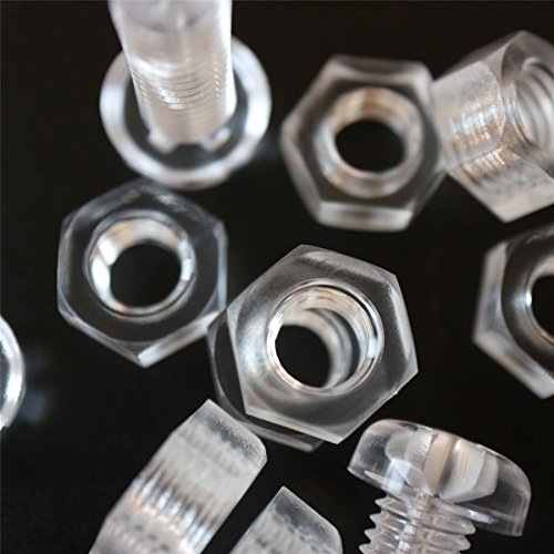 30x Clear Acrylic Pan Head Plastic Screws & Bolts M8 x 20mm, Nuts & Washers