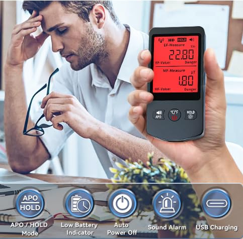 COLOR TREE EMF Meter Rechargeable Electromagnetic Field Upgrated 3-in-1 Radiation Detector Handheld Digital LCD Temperature Measure - Tester for Home Inspections - Outdoor and Ghost Hunting With LCD EMF Meters